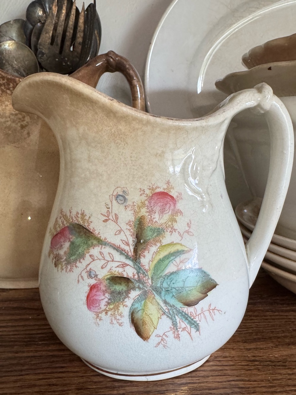 Cream Floral Creamer Moss Rose